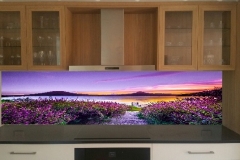 Digital Printed Purple Flower Jetty Landscape by Graphic Glass Services