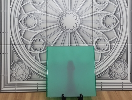 Acid Etched Coloured Laminated Glass by Graphic Glass Services