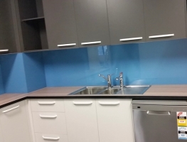 Blue Colourback Glass Kitchen Splashback by Graphic Glass Services Qld