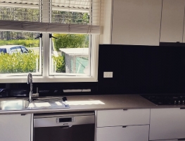 Black Colourback Glass Kitchen Splashback by Graphic Glass Services Qld