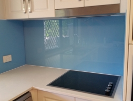 Blue Colourback Glass Splashback by Graphic Glass Services Qld