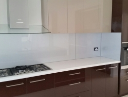 Coarse Silver Colourback Glass Kitchen Splashback by Graphic Glass Services Qld
