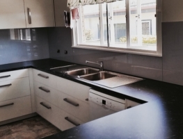 Grey Colourback Glass Kitchen Splashback by Graphic Glass Services Qld