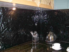 Black Patterned Glass Splashback by Graphic Glass Services Qld