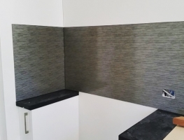 Patterned Colourback Glass Kitchen Splashback by Graphic Glass Services Qld