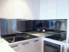 Toughened Mirror Splashback by Graphic Glass Services Qld