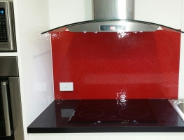 Red Oceanic Patterned Glass Splashback by Graphic Glass Services Qld