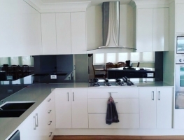 Grey Toughened Mirror Splashback by Graphic Glass Services Qld