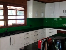 Green Colourback Glass Splashback by Graphic Glass Services Qld