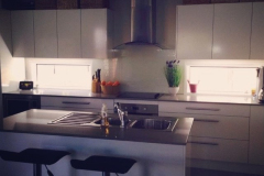 Colour Backed Glass Kitchen Splashback in Baker White by Graphic Glass Services Qld