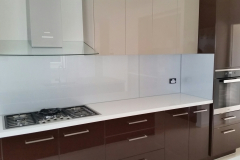 Coarse Silver Colourback Glass Kitchen Splashback by Graphic Glass Services Qld