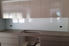 Coarse Silver Glass Splashback by Graphic Glass Services Qld
