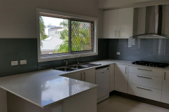 Colour Backed Glass Kitchen Splashback in Satin Silver by Graphic Glass Services Qld
