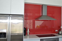Colour Backed Glass Kitchen Splashback in Red by Graphic Glass Services Qld
