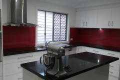 Red Colourbacked Patterned Glass Kitchen Splashback by Graphic Glass Services Qld