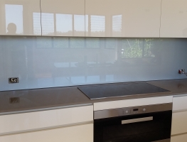 Colourback Glass Splashback in Coarse Silver by Graphic Glass Services Qld