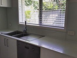 Cotton Touch Colourback Glass Splashback by Graphic Glass Services Qld