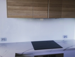 White Colourback Glass Kitchen Splashback by Graphic Glass Services Qld