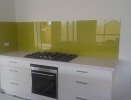 Colourback Glass Splashback in Honeybee by Graphic Glass Services Qld
