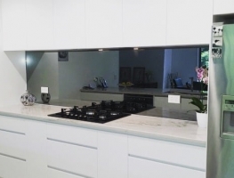 Toughened Mirror Splashback by Graphic Glass Services Qld