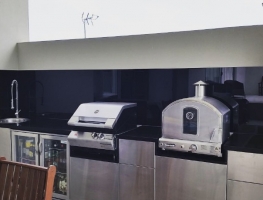 Outdoor Kitchen Black Colourback Glass Kitchen Splashback by Graphic Glass Services Qld
