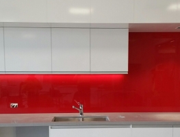 Red Colourback Glass Splashback by Graphic Glass Services Qld