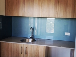 Colourback Glass Kitchenette Splashback in Stonewash by Graphic Glass Services Qld
