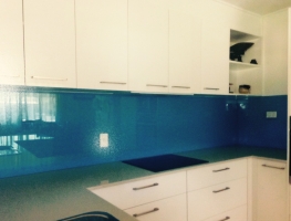Blue Colourback Glass Splashback by Graphic Glass Serivces Qld